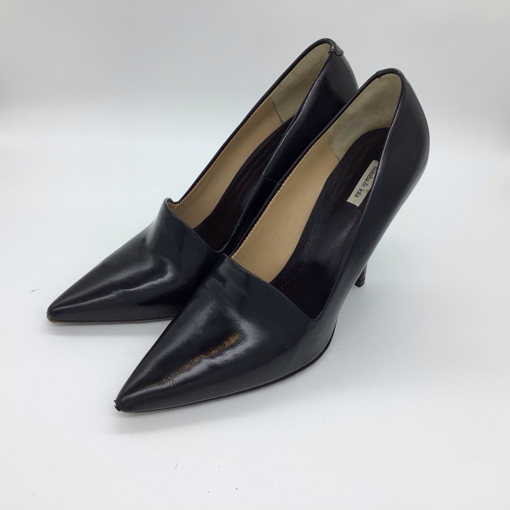 Spanish designer black leather heels by Bimba y Lola